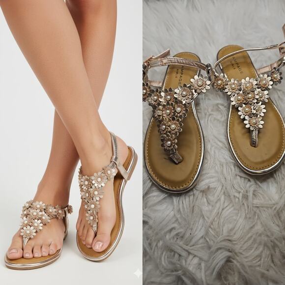 rampage girls Other - Rampage Girls Floral Pearl Sandals - Rose Gold Metallic - Size 1